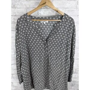 Marisa Christina Women's 3x Popover Top 3/4 Sleeve Black White Flowy Lightweight